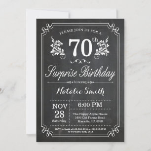 Surprise 70th Birthday Invitation Chalkboard Kaart