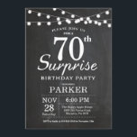 Surprise 70th Birthday Invitation Chalkboard Kaart<br><div class="desc">Verrassend 70th Birthday Uitnodiging met de Koord van het Koord van het Chalkboard Lichten. 13e 15e 16e 18e 21e 30e 40e 60e 70e 90e 100e,  elke leeftijd. Voor verdere aanpassing,  te klikken gelieve de knoop "van de Aanpassing het"en ons ontwerphulpmiddel te gebruiken om deze sjabloon te wijzigen.</div>