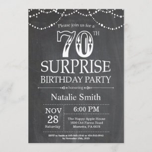 Surprise 70th Birthday Invitation Chalkboard Kaart