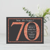 Surprise 70th Birthday Invitation Oranje Glitter Kaart (Staand voorkant)