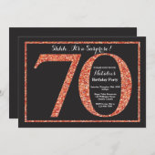 Surprise 70th Birthday Invitation Oranje Glitter Kaart (Voorkant / Achterkant)