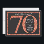 Surprise 70th Birthday Invitation Oranje Glitter Kaart<br><div class="desc">Verrassend 70e uitnodiging op de verjaardag. Zwarte en Oranje Glitter Birthday Party nodigt uit met de achtergrond van het Chalkboard. Verrassende verjaardag. Volwassen verjaardag. Mannen of Vrouwen Bday Bash Party. Voor verdere aanpassing, te klikken gelieve de knoop "van de Aanpassing het"en ons ontwerphulpmiddel te gebruiken om deze sjabloon te wijzigen....</div>