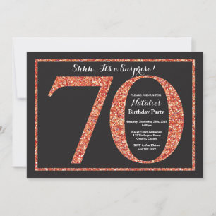Surprise 70th Birthday Invitation Oranje Glitter Kaart