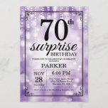 Surprise 70th Birthday Invitation Paars Glitter Kaart<br><div class="desc">Verrassend 70th Birthday Uitnodiging met Paarse Koord Lichten met Paarse Glitter Achtergrond. Paarse verjaardag. Volwassen verjaardag. Mannen of vrouwen uitgenodigd. 13e 15e 16e 18e 21e 30e 40e 50e 60e 70e 90e 100e, elke leeftijd. Voor verdere aanpassing, te klikken gelieve de knoop "van de Aanpassing het"en ons ontwerphulpmiddel te gebruiken om...</div>