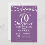 Surprise 70th Birthday Invitation Paars Lavender Kaart<br><div class="desc">Verrassend 70th Birthday Uitnodiging met de Lichten van het Koord. Paarse lavender Lila achtergrond. Vrouw Lady Elegant Modern bday. 13e 15e 16e 18e 21e 30e 40e 50e 60e 70e 90e 100e, elke leeftijd. Voor verdere aanpassing, te klikken gelieve de knoop "van de Aanpassing het"en ons ontwerphulpmiddel te gebruiken om deze...</div>