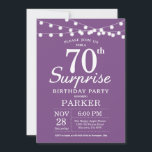Surprise 70th Birthday Invitation Paars Lavender Kaart<br><div class="desc">Verrassend 70th Birthday Uitnodiging met de Lichten van het Koord. Paarse lavender Lila achtergrond. Vrouw Lady Elegant Modern bday. 13e 15e 16e 18e 21e 30e 40e 50e 60e 70e 90e 100e, elke leeftijd. Voor verdere aanpassing, te klikken gelieve de knoop "van de Aanpassing het"en ons ontwerphulpmiddel te gebruiken om deze...</div>