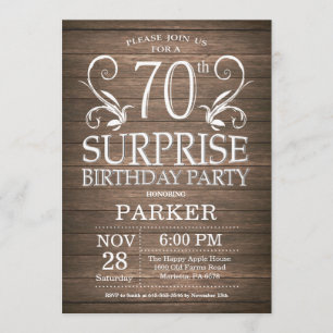 Surprise 70th Birthday Invitation Rustic Wood Kaart