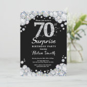Surprise 70th Birthday Invitation Silver Diamond Kaart (Staand voorkant)