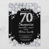 Surprise 70th Birthday Invitation Silver Diamond Kaart (Voorkant / Achterkant)