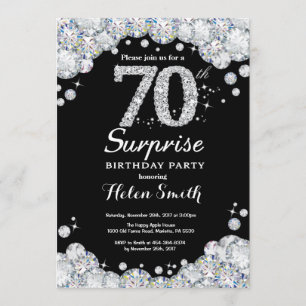 Surprise 70th Birthday Invitation Silver Diamond Kaart