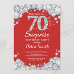 Surprise 70th Birthday Invitation Silver Diamond Kaart<br><div class="desc">Verrassend 70e uitnodiging op de verjaardag. Rood en zilver Rhinestone Diamond Rood Achtergrond. Elegant Birthday Bash nodigt uit. Volwassen verjaardag. Vrouwendag. Mannen op zaterdag. Voor verdere aanpassing,  te klikken gelieve de knoop "van de Aanpassing het"en ons ontwerphulpmiddel te gebruiken om deze sjabloon te wijzigen.</div>