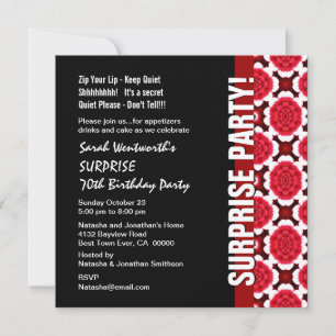 SURPRISE 70th Birthday Modern Red Black Flowers Kaart