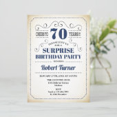 Surprise 70th Birthday - Navy Blue White Black Kaart (Staand voorkant)