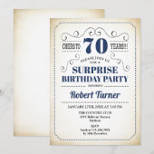 Surprise 70th Birthday - Navy Blue White Black Kaart (Voorkant / Achterkant)