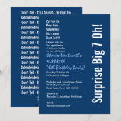 SURPRISE 70th Birthday Party Modern Blue and White Kaart (Voorkant / Achterkant)