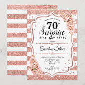 Surprise 70th Birthday - Roos Goud Wit Roze Kaart (Voorkant / Achterkant)