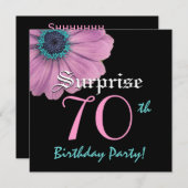 SURPRISE 70th Birthday Sjabloon Pink Daisy Kaart (Voorkant / Achterkant)