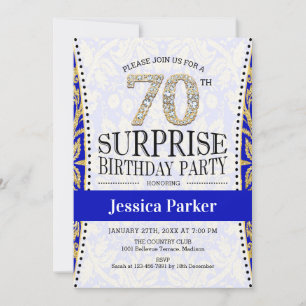 Surprise 70th Birthday - White Gold Royal Blue Kaart