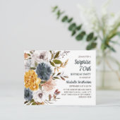 Surprise 70th Birthday Yellow Navy Blue Floral Briefkaart (Staand voorkant)