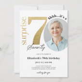 Surprise 70th Gold Birthday Invitation met foto Kaart (Voorkant)