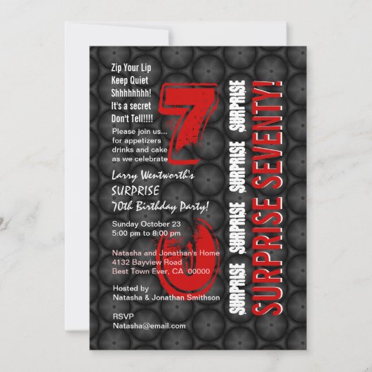 SURPRISE 70th Modern Birthday Red Black Circles Kaart (Voorkant)