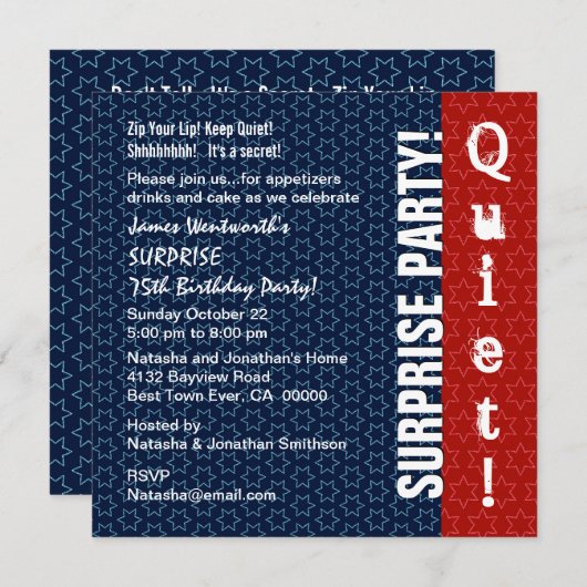 SURPRISE 75e verjaardag Modern Red Blue Star Kaart (Voorkant / Achterkant)