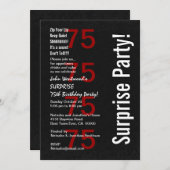 SURPRISE 75th Birthday Black White Red v2 Kaart (Voorkant / Achterkant)