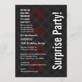 SURPRISE 75th Birthday Black White Red v3 Kaart