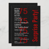 SURPRISE 75th Birthday Black White Red Ver B04 Kaart (Voorkant / Achterkant)