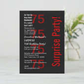 SURPRISE 75th Birthday Black White Red Ver B04 Kaart (Staand voorkant)