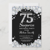 Surprise 75th Birthday Invitation Silver Diamond Kaart (Voorkant)