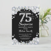 Surprise 75th Birthday Invitation Silver Diamond Kaart (Staand voorkant)