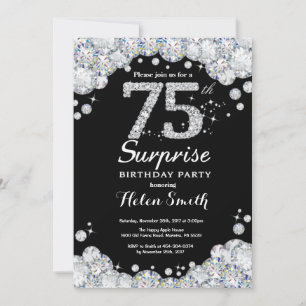 Surprise 75th Birthday Invitation Silver Diamond Kaart