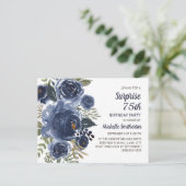 Surprise 75th Birthday Navy Blue Waterverf Floral Briefkaart (Staand voorkant)