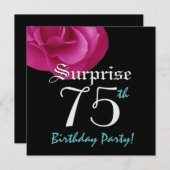 SURPRISE 75th Birthday Party Bright Pink Rose Kaart (Voorkant / Achterkant)