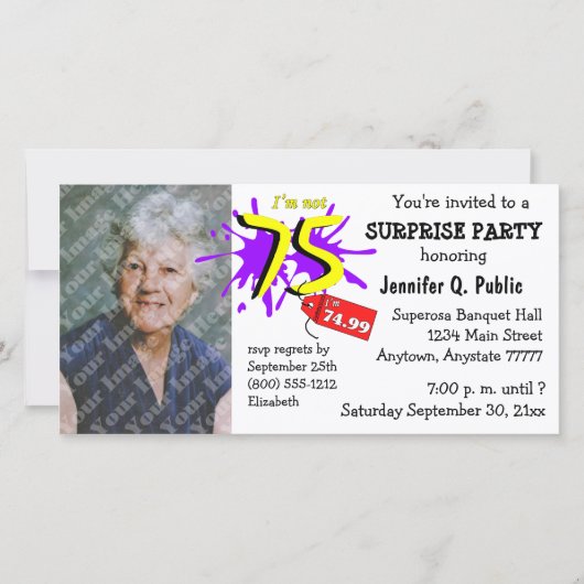 Surprise 75th Birthday Party Photo Invitation (Voorkant)