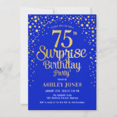 Surprise 75th Birthday Party - Royal Blue & Gold Kaart (Voorkant)