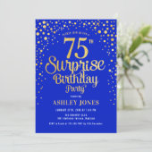 Surprise 75th Birthday Party - Royal Blue & Gold Kaart (Staand voorkant)