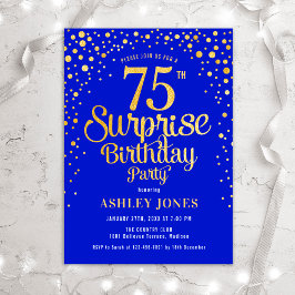 Surprise 75th Birthday Party - Royal Blue & Gold Kaart