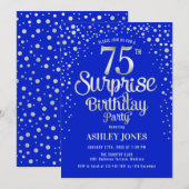 Surprise 75th Birthday Party - Silver & Royal Blue Kaart (Voorkant / Achterkant)