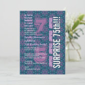 SURPRISE 75th Modern Birthday Paars en Blauwgroen Kaart (Staand voorkant)