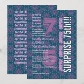 SURPRISE 75th Modern Birthday Paars en Blauwgroen Kaart (Voorkant / Achterkant)