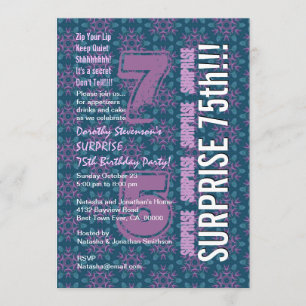 SURPRISE 75th Modern Birthday Paars en Blauwgroen Kaart