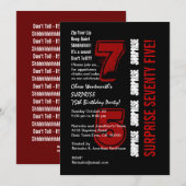 SURPRISE 75th Modern Birthday Red Black White W200 Kaart (Voorkant / Achterkant)