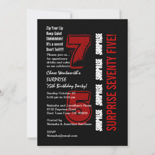 SURPRISE 75th Modern Birthday Red Black White W200 Kaart