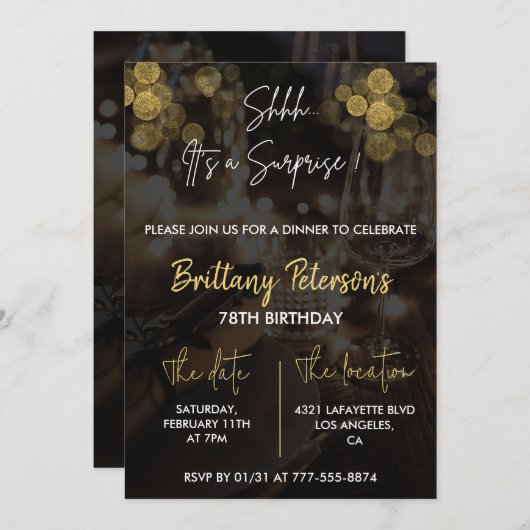 Surprise 78th birthday invitations Glam Glitter Kaart (Voorkant / Achterkant)