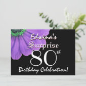 SURPRISE 80th Birthday Black en Paarse Petals 05 Kaart (Staand voorkant)