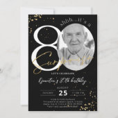 Surprise 80th Birthday Black Gold Photo Kaart (Voorkant)