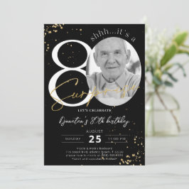 Surprise 80th Birthday Black Gold Photo Kaart