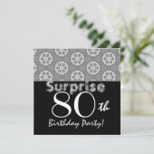 SURPRISE 80th Birthday Black Silver Flower Stars Kaart (Staand voorkant)